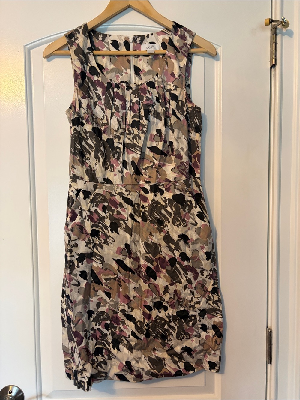 LOFT Neutral Multi Floral-Print Sleeveless Midi Dress